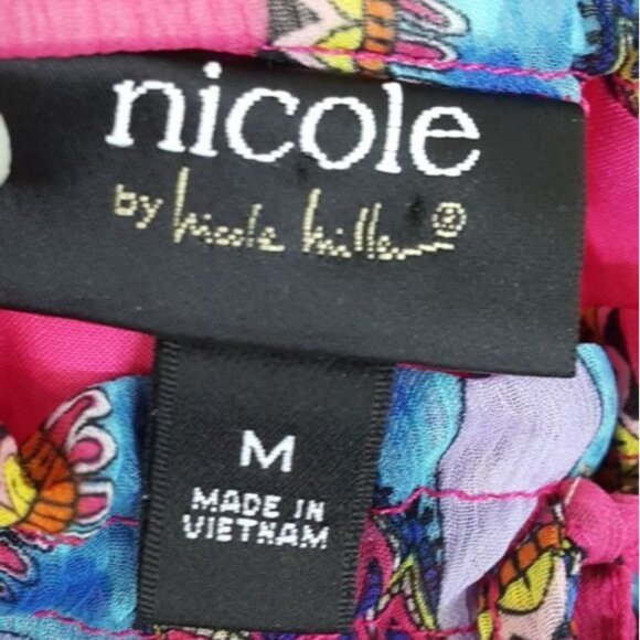 Nicole x Nicole Miller Maxi Skirt Pink Medium Paisley Medallion Lined Drawstring - Picture 5 of 6